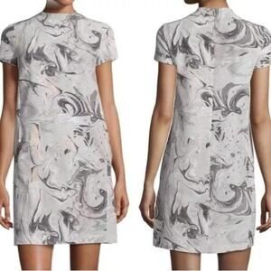 Theory Silk Dress Gray Orange Marble Pattern, Modern Chic size 2